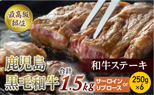 
【最高級部位】鹿児島黒毛和牛ステーキ　250ｇ×6　合計1.5Kg　(サーロインorリブロース)【尾崎牧場】
