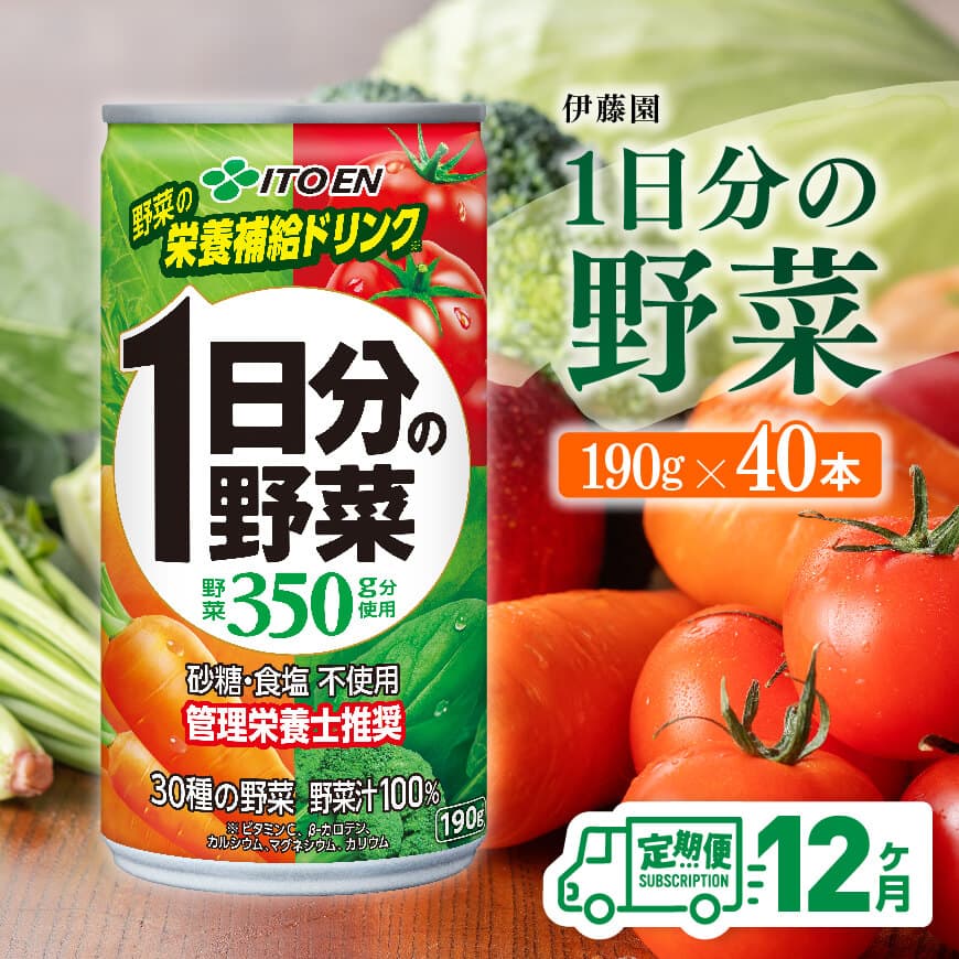 【12ヶ月定期便】伊藤園１日分の野菜190ｇ×40本　野菜ジュース 飲み物[D07313t12]