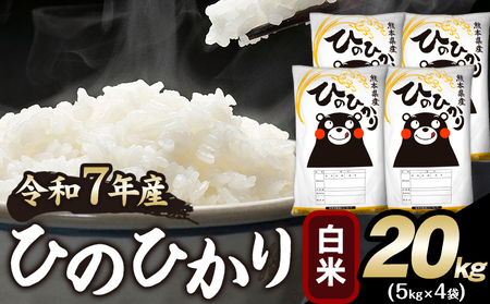 令和7年産 ひのひかり 白米 20kg 《1-5日以内に出荷予定(土日祝除く)》 ｜人気米 熊本県産米 お米 生活応援米