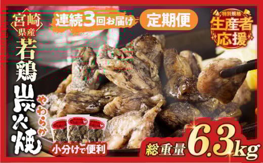【数量限定】《連続3回定期便》宮崎県産若鶏炭火焼(総重量6.3kg) 肉 鶏肉 加工品 国産_T017-0101-ZO