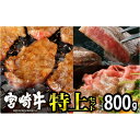 【ふるさと納税】宮崎牛 特上セット800g（ロースステーキ 100g×2・霜降りスライス 300g・バラ焼肉 300g）※配送不可：一部離島　【 肉 お肉 牛肉 黒毛和牛 A4 A5 宮崎県産 産地直送 冷凍 しゃぶしゃぶ すき焼き 焼肉 ステーキ 】　お届け：※お届けに2ヶ月程度かかります。