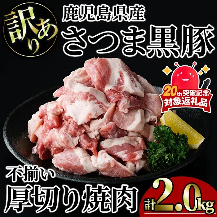 【訳あり】鹿児島県産 さつま 黒豚 不揃い 厚切り 焼肉 (計2.0kg・1.0kg×2P) 鹿児島県産 豚肉 黒豚 【KNOT】 A1167-v01