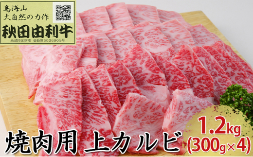 
秋田由利牛 焼肉用 上カルビ 1.2kg（300g×4パック 焼き肉）
