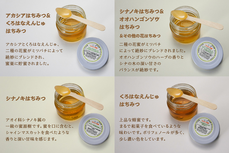 八戸杉村養蜂場 八戸はちみつ物語 お楽しみ4種類セット 【八戸市産・非加熱・生はちみつ100％】 アカシア シナノキ オオハンゴンソウ くろはなえんじゅ 100g 4個 合計 400g 瓶詰め 青森県