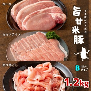 旨甘米豚 詰め合せBタイプ ( ロース ・ ももスライス ・ 切り落とし各 )  計1.2kg 真岡産 栃木県