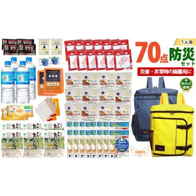 ふるさと納税 兵庫県 2人用  70点防災グッズ 豊岡産 ネイビー&amp;イエロー