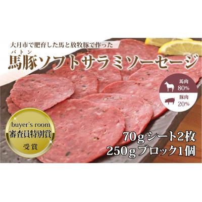 ふるさと納税 大月市 馬豚(バトン)ソフトサラミソーセージ(馬80%:豚20%) 70gシート2枚　250gブロック1個