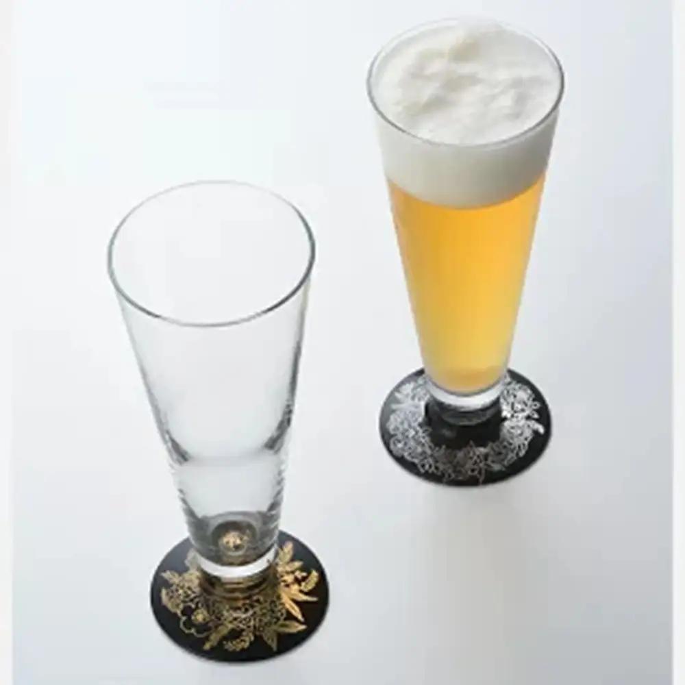 みよし漆器本舗 紀州塗り ぬりもん de Verre ピルスナーグラス 銀 蒔絵 ボタニカル 285ml