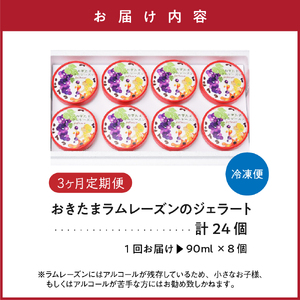 【 3ヶ月定期便 】 おきたま ラムレーズン の ジェラート 8個 /月 ( 1個 90ml ) 全3回配送 ラムレーズン レーズン
