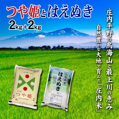 ふるさと納税 酒田市 少量小袋で山形県のお米の食べ【令和7年産】山形県庄内米　つや姫2kgとはえぬき2kg　合計4kg