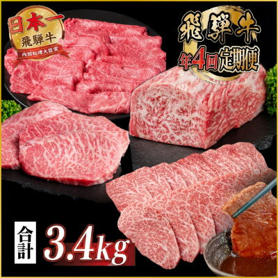 【ふるさと納税】【発送月固定定期便】飛騨牛 赤身定期便 計3.4kg 冷蔵 A4～A5ランク全4回【配送不可地域：離島】【4088113】