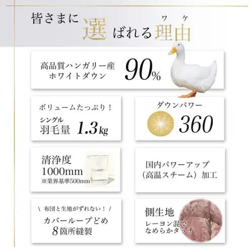 【ピンク】羽毛布団 本掛け布団 シングル ハンガリーホワイトダウン90％ アクア