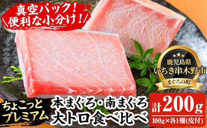 
                  【ちょこっとプレミアム】天然高級まぐろ大トロ食べ比べセット 合計約200g  小分け 便利 冷凍 新鮮 マグロ 鮪 刺身 刺し身 プレミアム 鹿児島県いちき串木野市【01-041-11】
                
