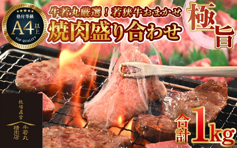 
            牛若丸厳選！若狭牛おまかせ極旨焼肉盛り合わせ 1kg ／ 国産 牛肉 A4 A5 ブランド牛 [aw009-d002]
          