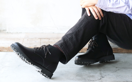 ワークブーツ ワイド 本革 幅広 ４Ｅブーツ マウンテンブーツ メンズ 6cmUP シークレットブーツ No.1573 ブラック ファッション小物 日本製 カジュアル 脚長 スタイルアップ 衝撃吸収力