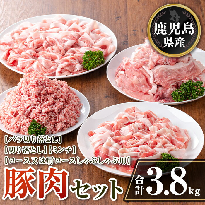【ふるさと納税】鹿児島県産 豚肉セット (合計3.8kg) 鹿児島県産 豚肉 豚 肉 ロース 肩ロース 切落し 切り落とし ミンチ 豚しゃぶ しゃぶしゃぶ 小分け 真空 真空パック 冷凍 【TRINITY】