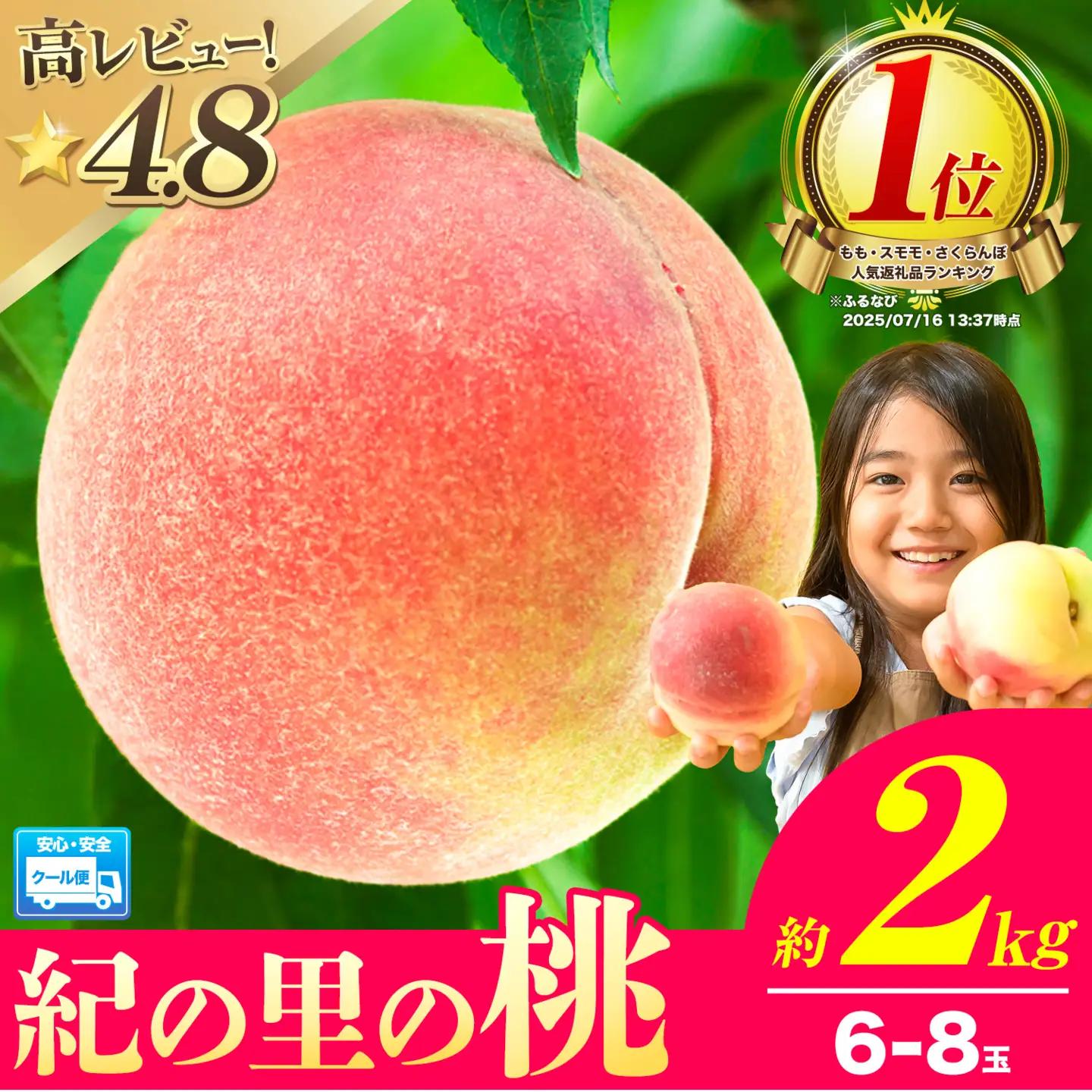 桃 もも 和歌山県産 紀の里の桃 約2kg 送料無料 6～8玉入り《2024年6月中旬-8月中旬頃出荷》
