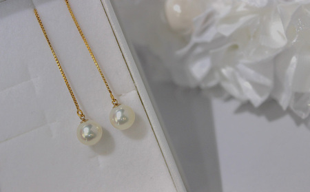 真珠 チェーン ピアス 7.5mm K10 イエローゴールド GF Yamashita-Pearl ゴールド A150-021003