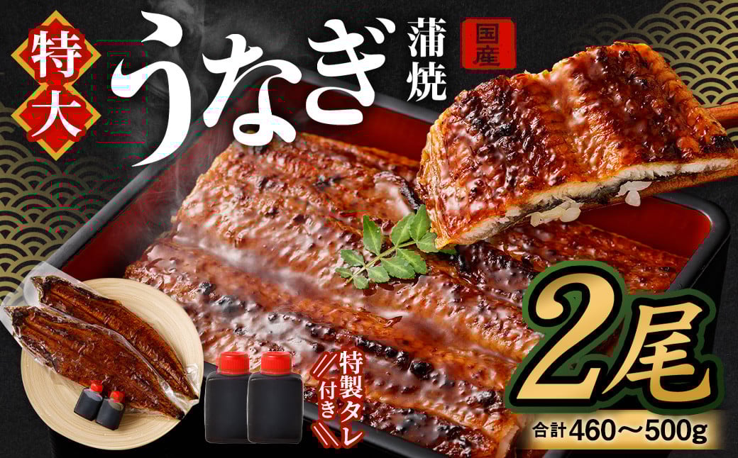 国産 うなぎ 蒲焼 2尾 （460 ～ 500g）と 特製タレ 2個 セット 鰻 ウナギ 蒲焼き うなぎ蒲焼 セイロ蒸し せいろ蒸し タレ付 冷凍 父の日