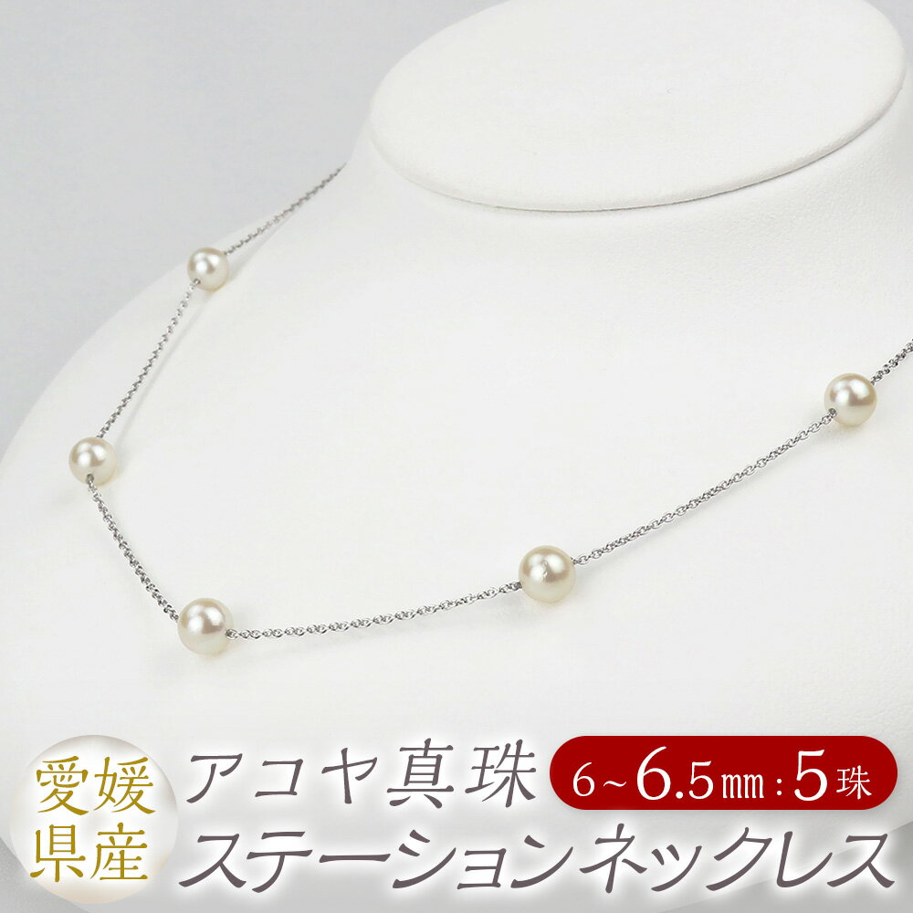 【ふるさと納税】パール ステーションネックレス 5珠 6.0-6.5mm 真珠 本真珠 アコヤ真珠 ネックレス アクセサリー ジュエリー シルバー 925 小豆チェーン ホワイト シンプル おしゃれ 上品 製品保証書付き 日本製 愛媛県 送料無料（855）