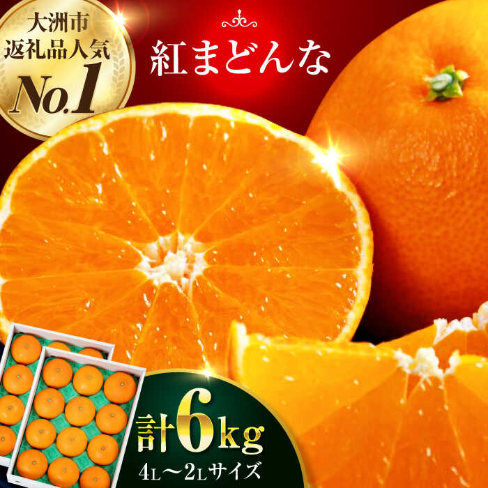 【ふるさと納税】 【先行予約】【11月下旬から順次発送】紅まどんな 約 6kg（ 4L 〜 2L サイズ 8〜12 玉入 計 3kg×2箱 ） | 人気 おすすめ 大洲市/愛媛たいき農業協同組合[AGAO016] 40000 40000円