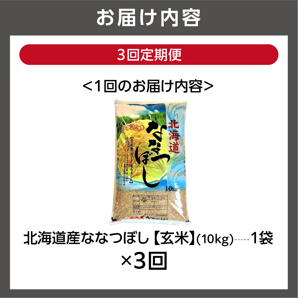 【定期便3ヶ月】北海道産ななつぼし 【玄米】 10kg×3回｜米 玄米 特Aランク 北海道 石狩市