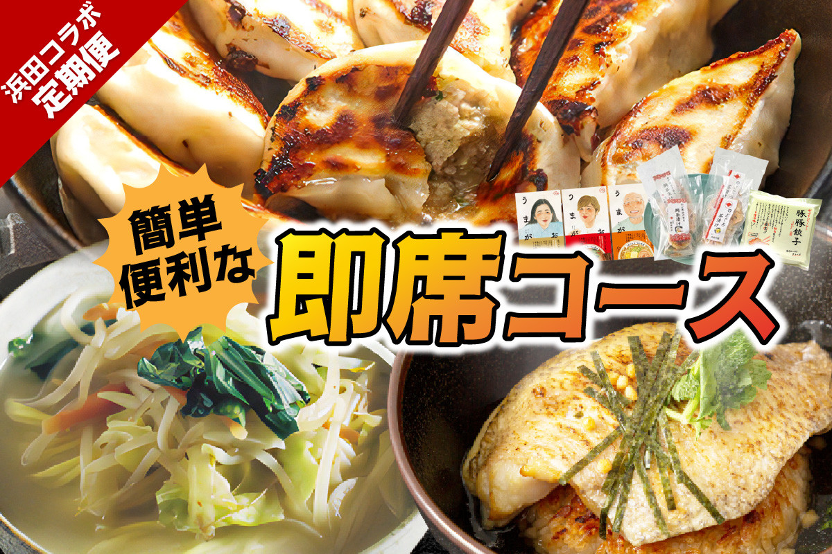 
            【定期便】浜田コラボ定期便 簡単・便利な即席コース ラーメン 豚骨 醤油 味噌 餃子 のどぐろ 鯛 茶漬け 惣菜 即席 簡単 時短 便利 【140_1541】
          