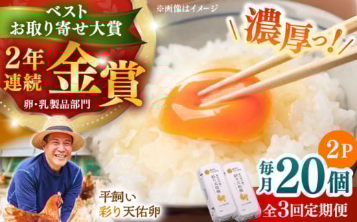 【平飼い卵】【全3回定期便】黄身の濃厚なコクと白身の甘み！たたらの里平飼い 彩り天佑卵 20個入り（10個×2P）たまご 卵 放牧卵 玉子 タマゴ 鶏卵 生卵 国産  放し飼い 卵かけご飯 TKG 朝食 朝ごはん ご褒美 コク 旨み 贅沢 お取り寄せ 毎日食べたい卵 美容 健康 単品 定期便 人気 高評価 ランキング 島根県雲南市/株式会社たなべたたらの里（たなべ森の鶏舎） [AIDL012]