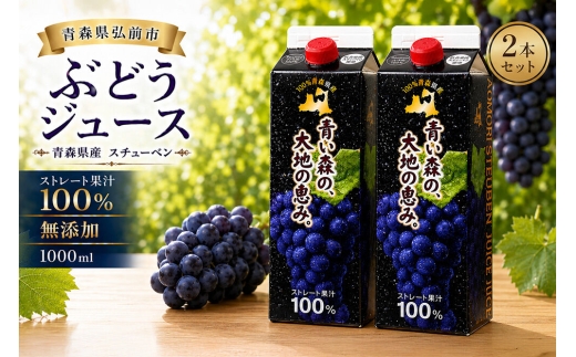 ぶどうジュース 紙パック 1L×2本入り 無添加 ストレート果汁100％ スチューベンジュース 青森県産 弘前市 [おいしい グレープ ジュース ストレート ぶどう ぶどうジュース フルーツ フルーツジュース 飲料 果実 果汁 果汁100％ 果物 県産 青森 青森県産 美味 葡萄 弘前市]