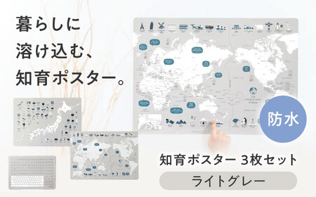 知育 知育ポスターライトグレー 3枚セット 日本地図 世界地図 知育 教育 BJBA008