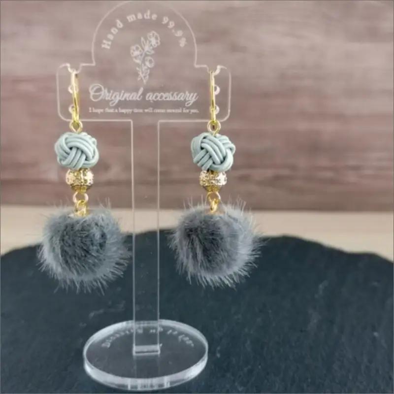 水引ピアス「グレー」花時ピアス