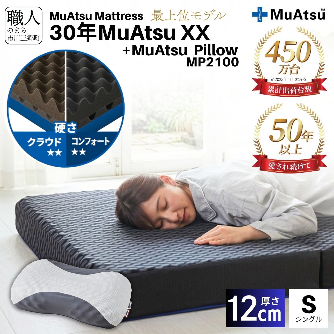 【ふるさと納税】昭和西川 30年 ムアツ XX ダブルエックス マットレス シングル まくら MP2100 セット 三つ折り 折りたたみ マットレス 約 10cm 敷布団 敷き布団 寝具 昭和西川