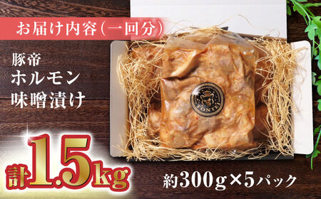 【6回定期便】豚帝 豚 ホルモン 味噌漬け 1500g（300g×5pc）【KRAZY MEAT(小田畜産)】[ZCP063]
