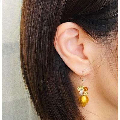 ふるさと納税 小山市 ベネチアンガラスビーズピアス(イエロー) |  | 01