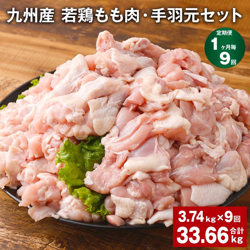 【ふるさと納税】【定期便】【1ヶ月毎9回】九州産 若鶏もも肉（310g×3袋）・手羽元（500g×5袋）セット 計33.66kg（3.74kg×9回） 鶏肉 お肉 モモ肉 もも肉 手羽先 2種類 小分け 冷凍 九州産 国産 熊本県 菊池市 送料無料《お申し込みの翌月から出荷》