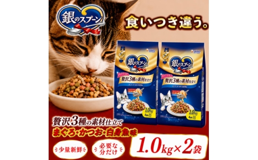 銀のスプーン 贅沢3種の素材仕立て まぐろ・かつお・白身魚味 1.0kg×2袋【1748856】