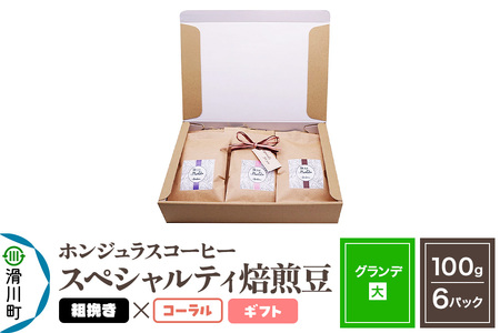 コーヒー豆 自家焙煎 ホンジュラス スペシャルティコーヒー ギフトセット【グランデ】焙煎豆100g×6パック 粗挽き【コーラル】