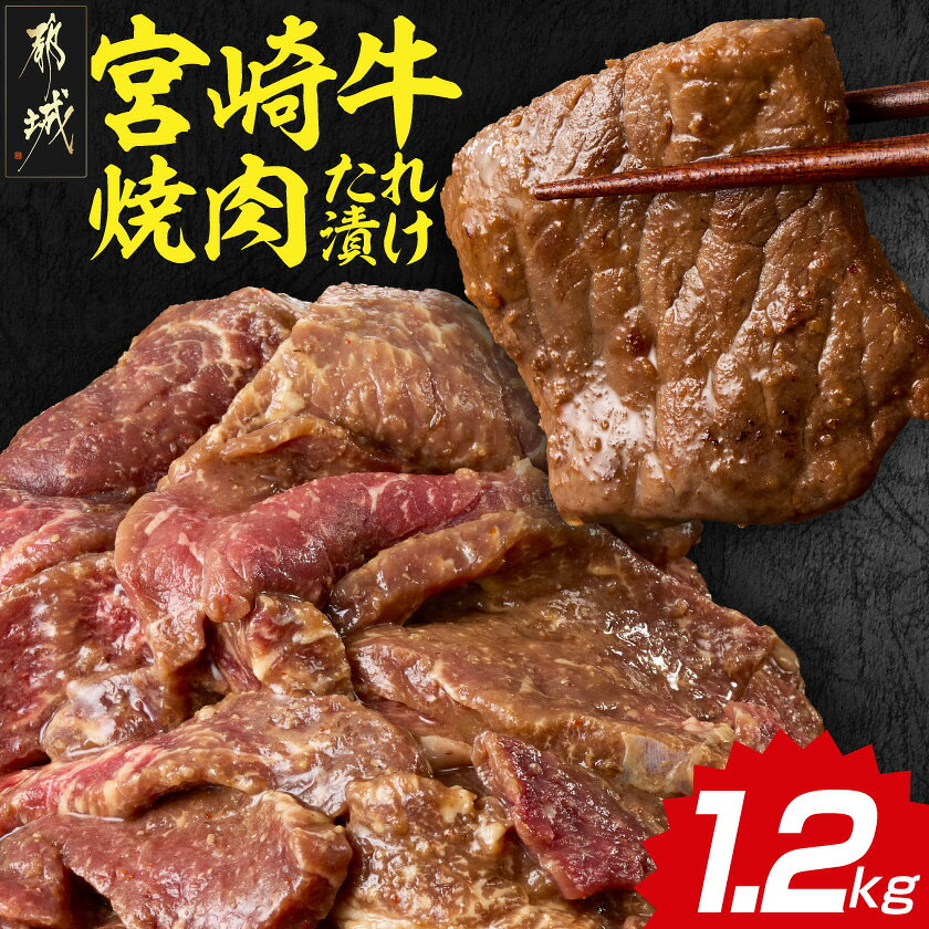 【ふるさと納税】宮崎牛焼肉のたれ漬け！！大容量パック1.2kg！！ - 味付け肉 宮崎県産宮崎牛 焼肉用肉 たれ漬け(モモ・バラ) 1.2kg×1P 牛肉 味付き肉 タレ漬け おかず 甘辛たれ 宮崎牛焼肉 焼肉用牛肉 送料無料 AC-N503 【宮崎県都城市は2年連続ふるさと納税日本一！】