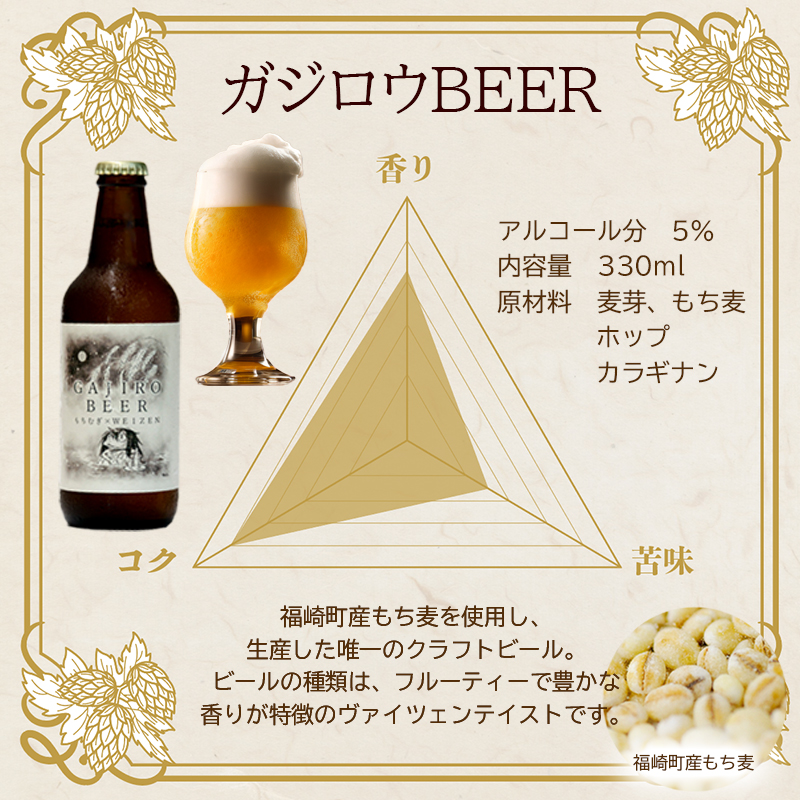 福崎町産もち麦使用『ガジロウBEER』 瓶330ml(３本セット)