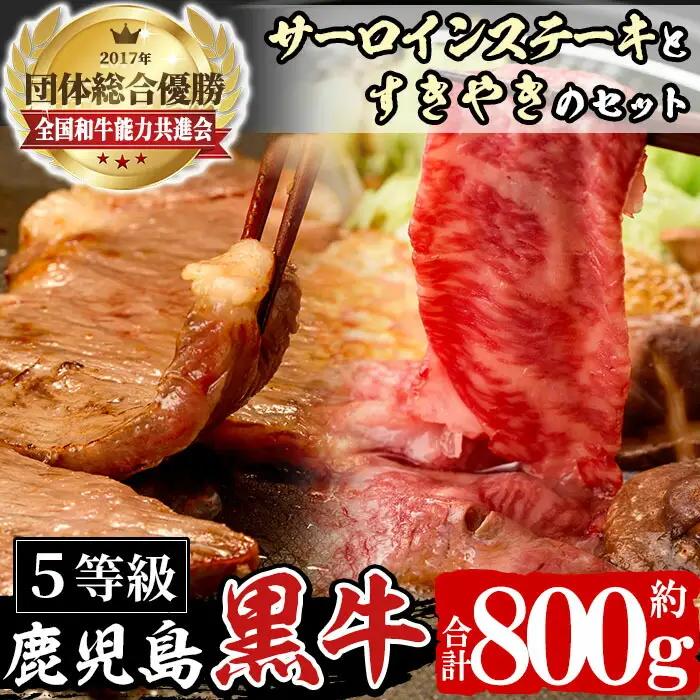 n063 (H-701)鹿児島黒牛 サーロイン ステーキ&黒牛 ウデ スライス 合計 800g 国産 鹿児島 牛肉 肉 すき焼き しゃぶしゃぶ 【種子屋久農業協同組合】