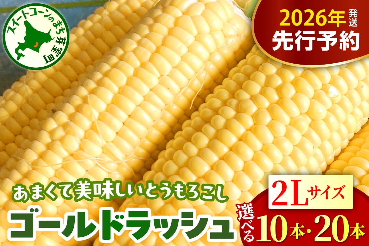 
            【先行受付】【2026年8月上旬～8月下旬頃配送】北海道十勝芽室町 とうもろこし ゴールドラッシュ 2Lサイズ(選べる本数 : 10本 20本) me078-003c-26-o
          