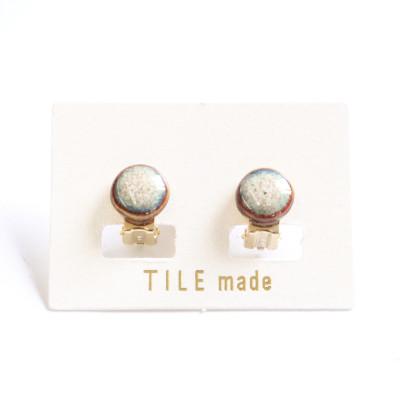 ふるさと納税 瑞浪市 【美濃焼】黄緑むらタイルイヤリング(直径10mm)