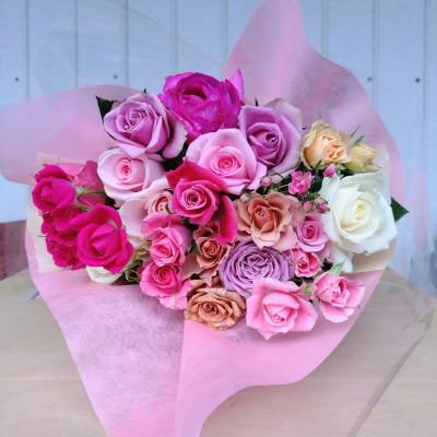 ふるさと納税 杵築市 『天使のバラ』薔薇だけのミニ丈ブーケ(ピンク系)Lサイズ