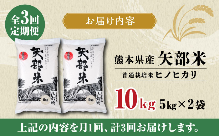 【全3回定期便】令和5年産  矢部米 普通栽培米 10kg (5kg×2袋) お米 熊本産 定期便 【一般社団法人 山都町観光協会】[YAB033]