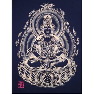 手描きTシャツ 仏画 大日如来 黒 (半袖 Lサイズ)【1615084】