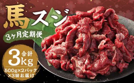 【3ヶ月定期便】 馬スジ 1kg（500g×2）×3回 合計3kg 馬肉 馬スジ お肉 定期