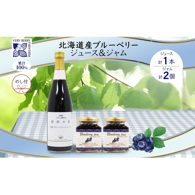 無地熨斗 北海道産 ブルーベリージュース 710ml 1本 ブルーベリージャム 180g 2個セット 熨斗 ブルーベリー 詰め合わせ 果汁100 ジュース ジャム瓶 フルーツ 果物 自然農園 お取り寄