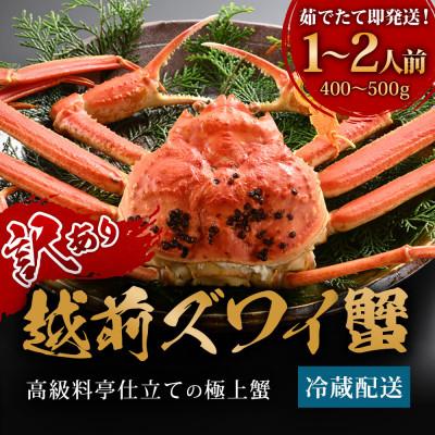 ふるさと納税 福井市 【12/20〜年内発送】カニ料理店の訳あり「茹で越前がにズワイ蟹」ミニ1杯(400〜500g) 足折