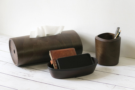 BUNACO ティッシュボックス・ペンスタンド・オーバルボックス ３点セット （ダークブラウン） 雑貨 木製 ブナコ インテリア 小物