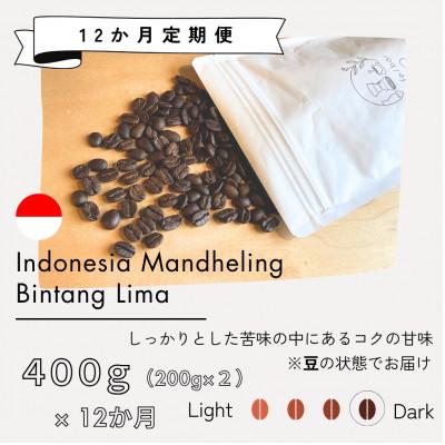 ふるさと納税 筑後市 【発送月固定定期便】インドネシア　マンデリン　ビンタンリマ(深煎り)200g×2袋全12回